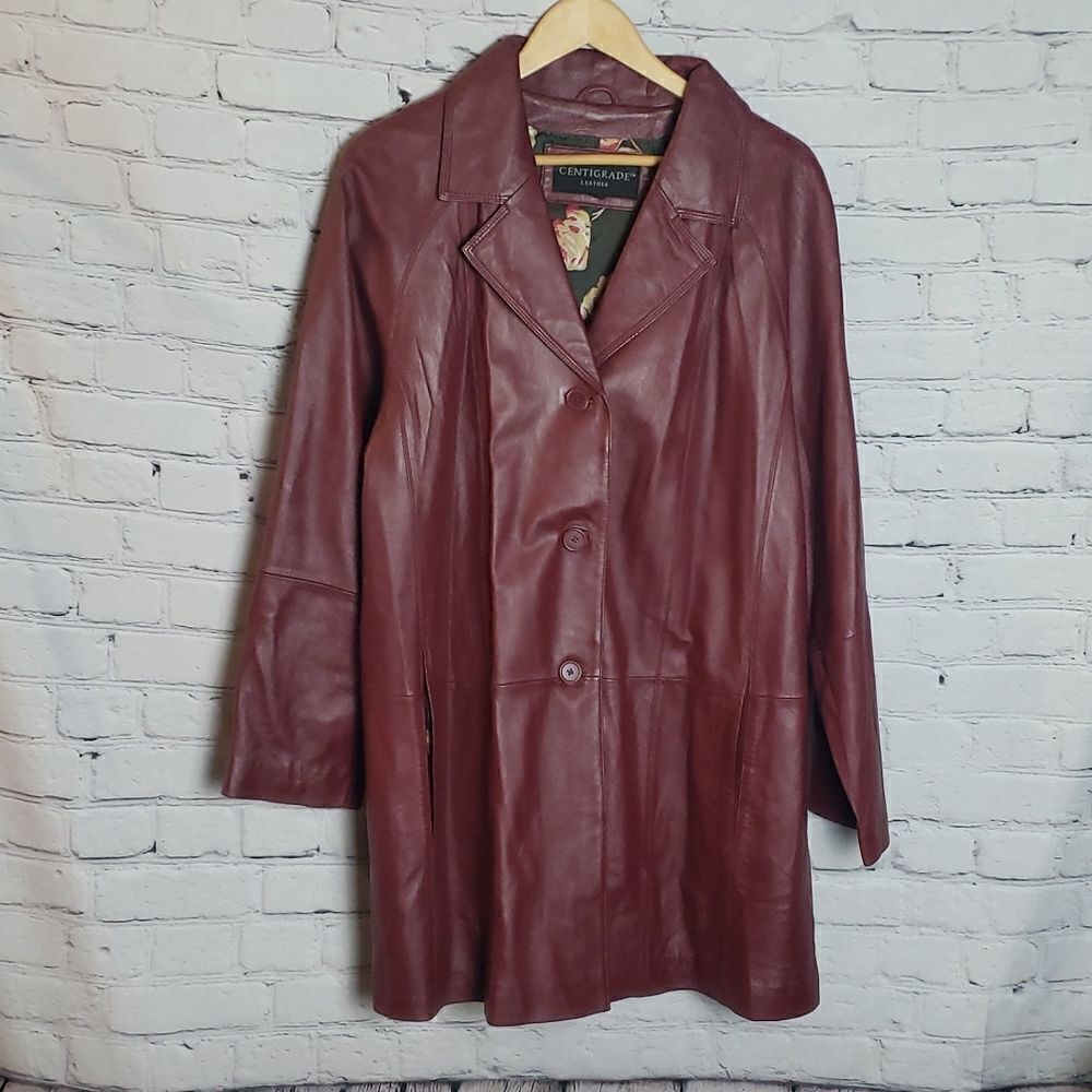 Centigrade Maroon Leather Jacket - Picture 2 of 4